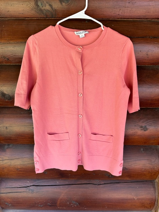 Pendleton Tops - Pendleton Silk Blend Coral Pink Short-Sleeve Button Cardigan